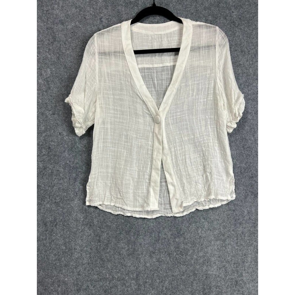 Revolve Top Women Small White V Neck Sheer Short Sleeve Cuffed Relax fit